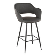 LumiSource Margarite Counter Stool Set of 2 | Contemporary Black Metal & Grey PU Leather | Kitchen Island & Breakfast Bar | Model B25-MARGBK-GY2