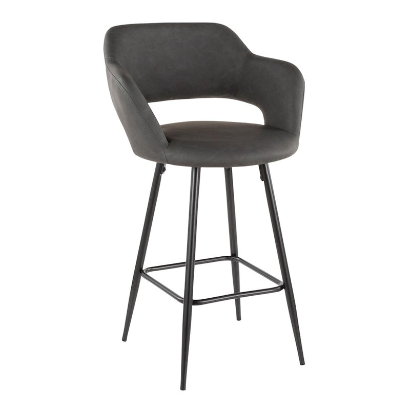 LumiSource Margarite Counter Stool Set of 2 | Contemporary Black Metal & Grey PU Leather | Kitchen Island & Breakfast Bar | Model B25-MARGBK-GY2