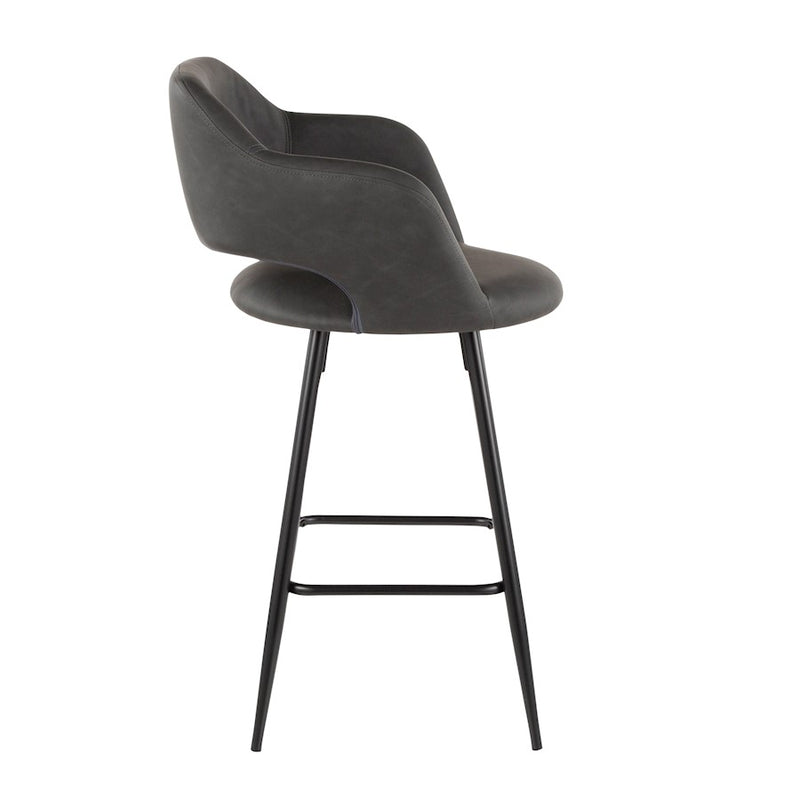 LumiSource Margarite Counter Stool Set of 2 | Contemporary Black Metal & Grey PU Leather | Kitchen Island & Breakfast Bar | Model B25-MARGBK-GY2