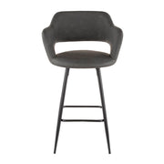 LumiSource Margarite Counter Stool Set of 2 | Contemporary Black Metal & Grey PU Leather | Kitchen Island & Breakfast Bar | Model B25-MARGBK-GY2