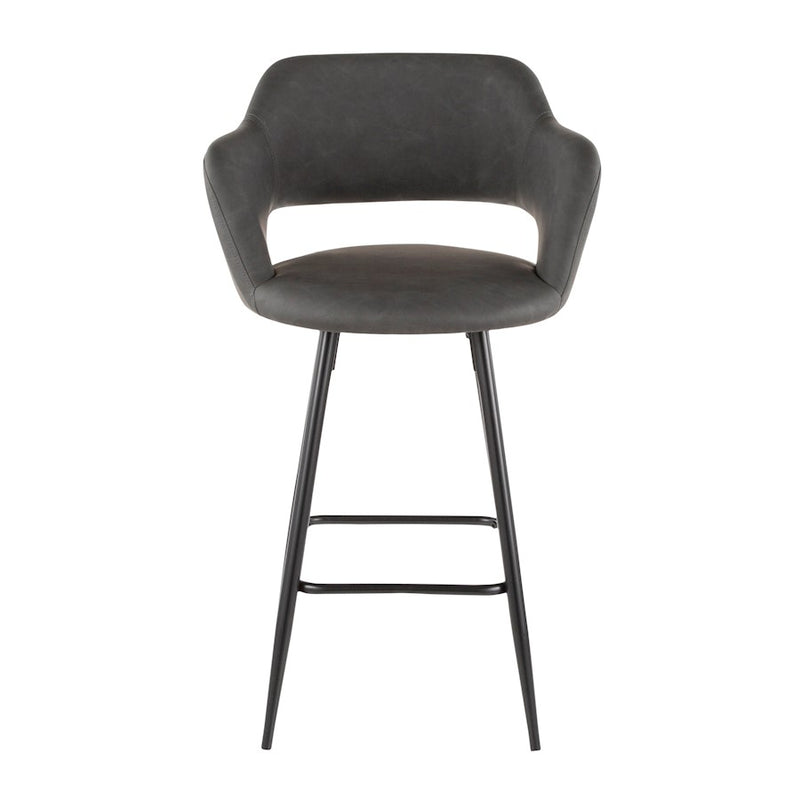 LumiSource Margarite Counter Stool Set of 2 | Contemporary Black Metal & Grey PU Leather | Kitchen Island & Breakfast Bar | Model B25-MARGBK-GY2
