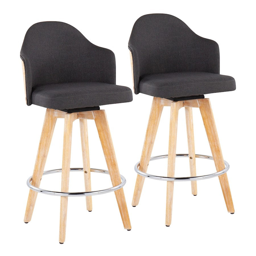 LumiSource Ahoy Counter Stool, Set/2, Charcoal/CH/Bamboo - B26-AHOY2-RNANACHAR2