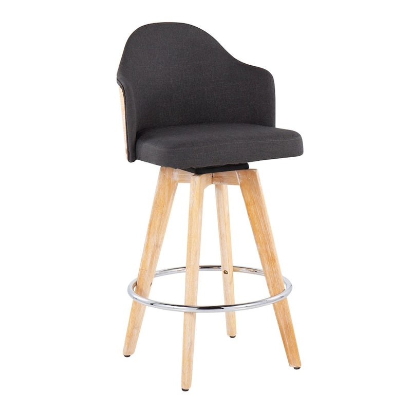 LumiSource Ahoy Counter Stool, Set of 2, Charcoal/Chrome/Bamboo