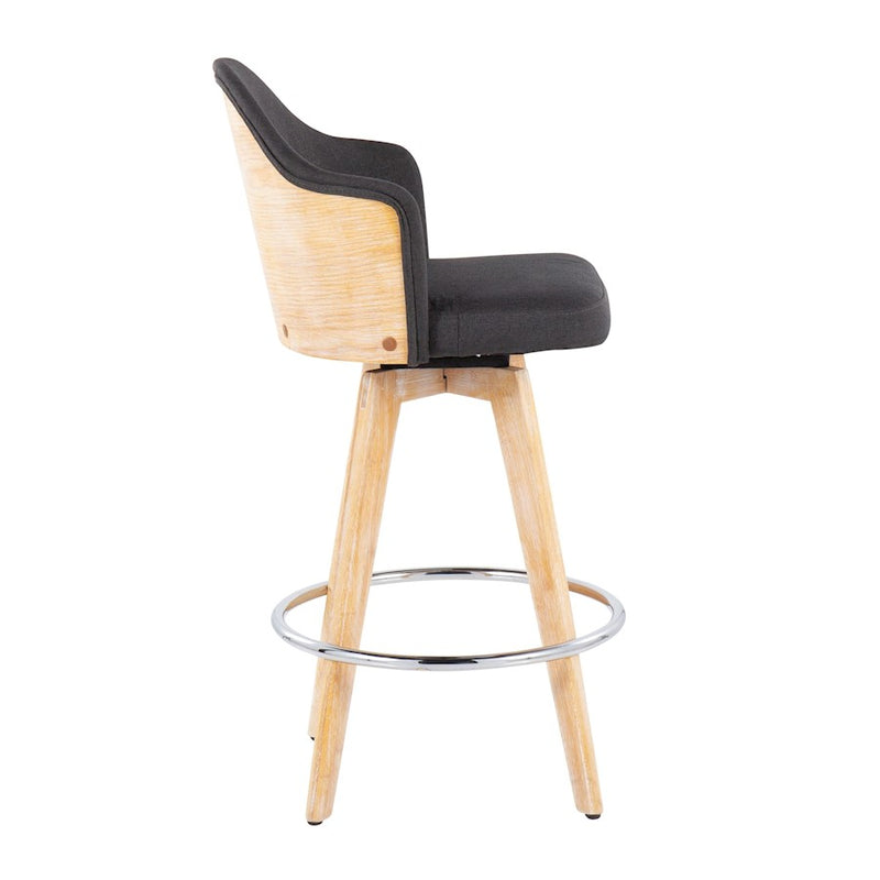LumiSource Ahoy Counter Stool, Set of 2, Charcoal/Chrome/Bamboo
