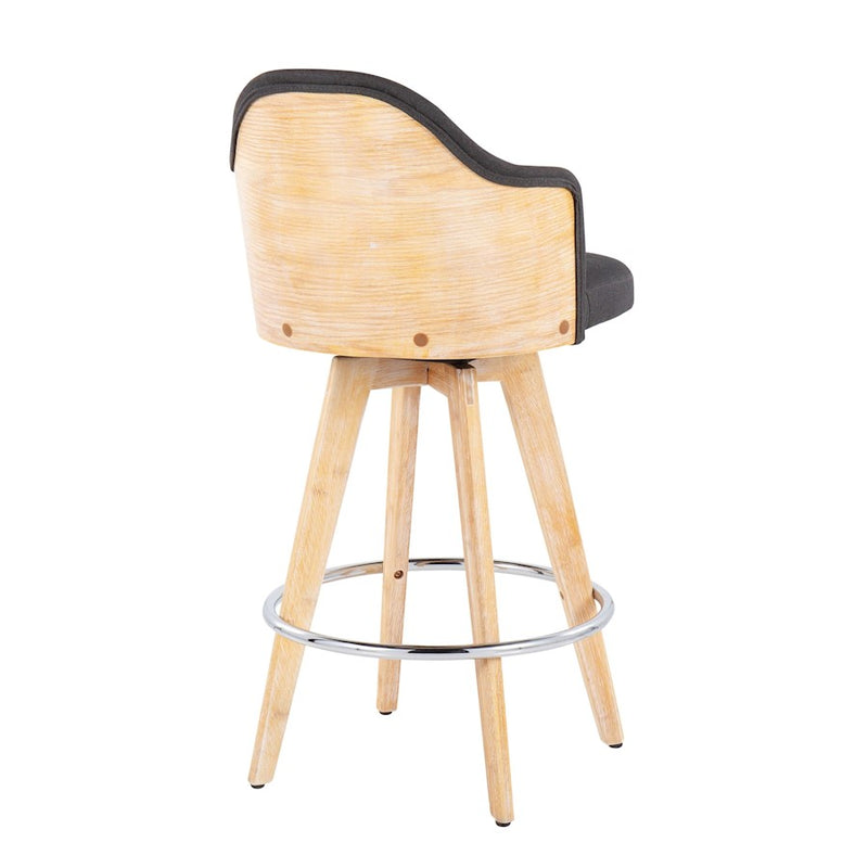 LumiSource Ahoy Counter Stool, Set of 2, Charcoal/Chrome/Bamboo