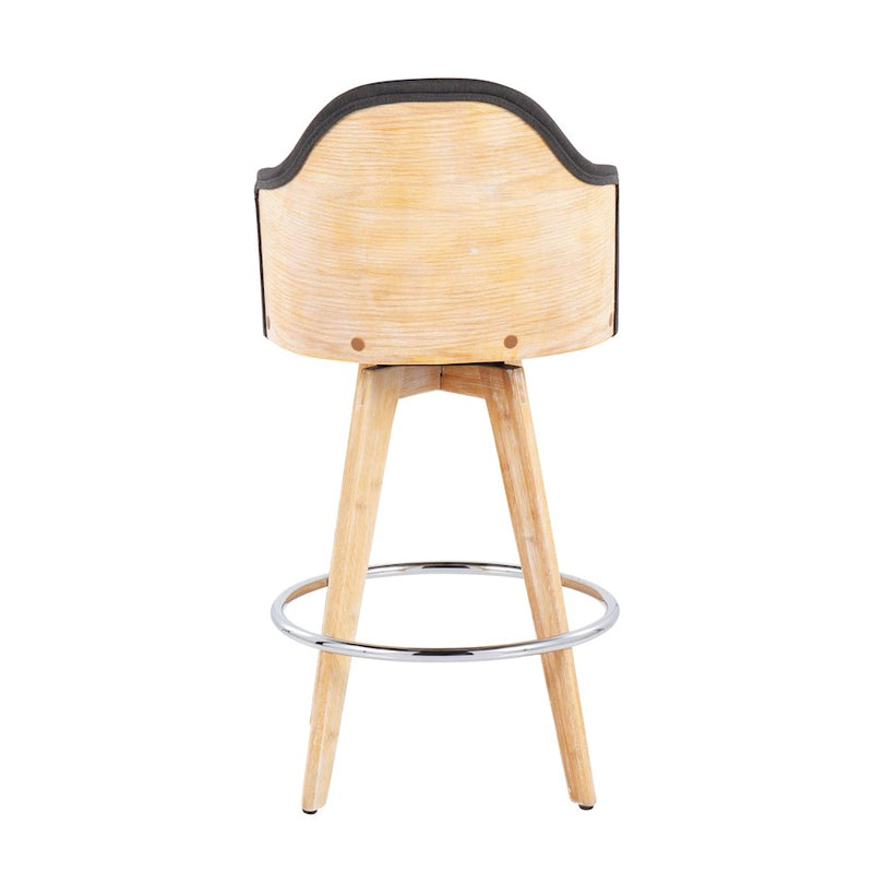LumiSource Ahoy Counter Stool, Set of 2, Charcoal/Chrome/Bamboo