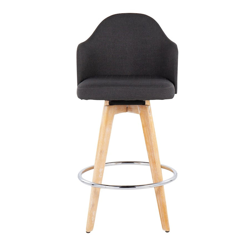 LumiSource Ahoy Counter Stool, Set of 2, Charcoal/Chrome/Bamboo