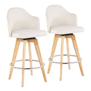 LumiSource Ahoy Counter Stool, Set/2, Cream/Chrome/Bamboo - B26-AHOY2-RNANACR2