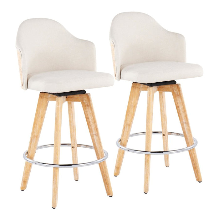LumiSource Ahoy Counter Stool, Set/2, Cream/Chrome/Bamboo - B26-AHOY2-RNANACR2