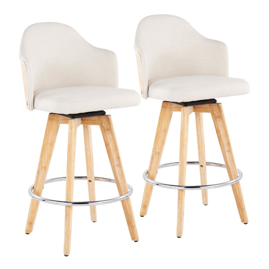 LumiSource Ahoy Counter Stool, Set/2, Cream/Chrome/Bamboo - B26-AHOY2-RNANACR2