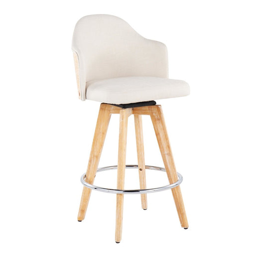 LumiSource Ahoy Counter Stool, Set of 2, Cream/Chrome/Bamboo