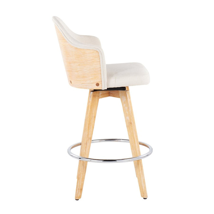 LumiSource Ahoy Counter Stool, Set of 2, Cream/Chrome/Bamboo