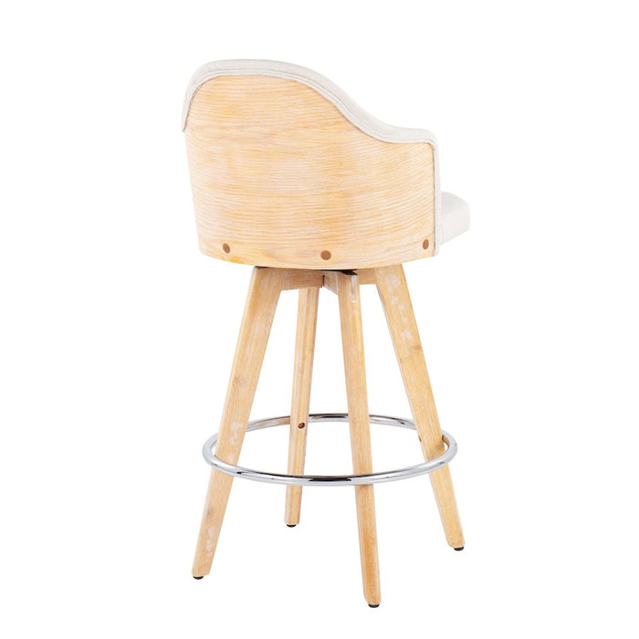 LumiSource Ahoy Counter Stool, Set of 2, Cream/Chrome/Bamboo
