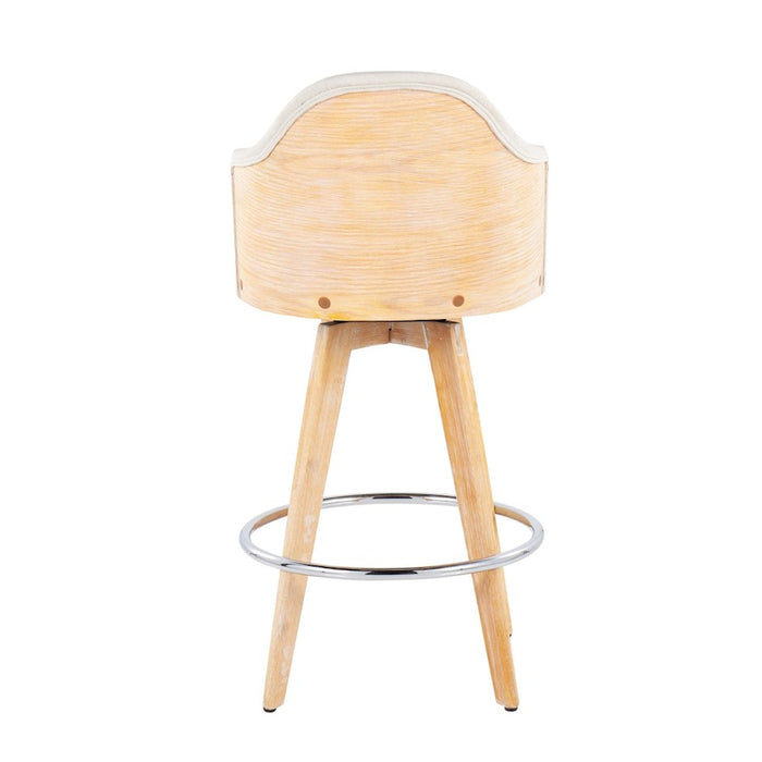 LumiSource Ahoy Counter Stool, Set of 2, Cream/Chrome/Bamboo