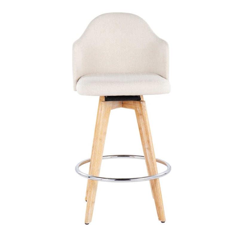 LumiSource Ahoy Counter Stool, Set of 2, Cream/Chrome/Bamboo