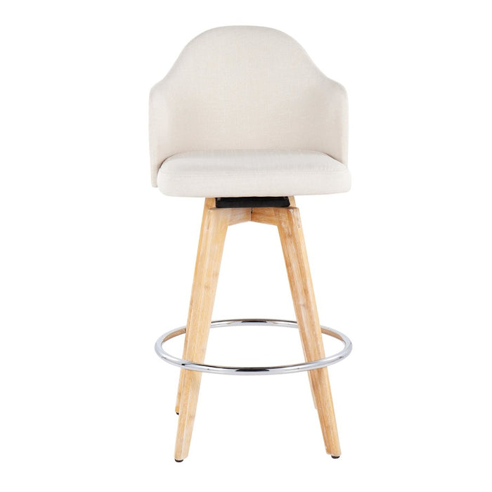 LumiSource Ahoy Counter Stool, Set of 2, Cream/Chrome/Bamboo