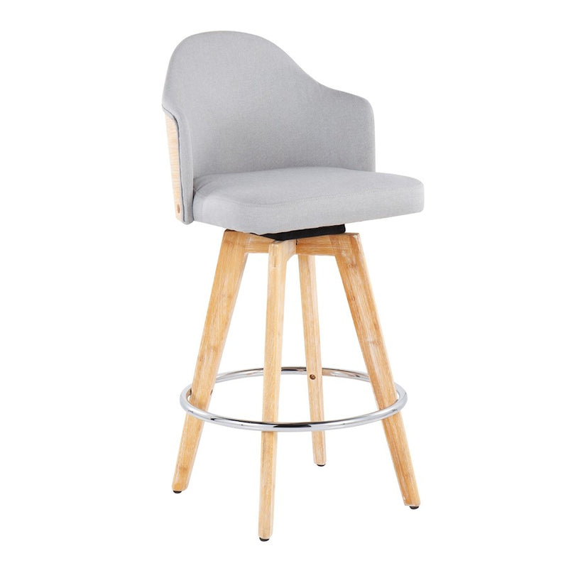 LumiSource Ahoy2 Counter Stool, Set of 2, Grey/Chrome/Bamboo