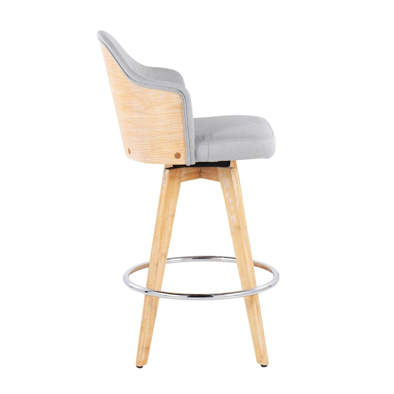 LumiSource Ahoy2 Counter Stool, Set of 2, Grey/Chrome/Bamboo
