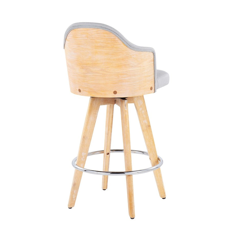 LumiSource Ahoy2 Counter Stool, Set of 2, Grey/Chrome/Bamboo