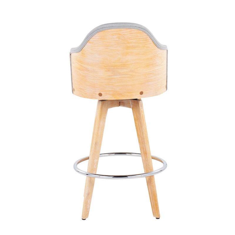 LumiSource Ahoy2 Counter Stool Set of 2 | Contemporary Grey Fabric & Natural Bamboo with Chrome Accents | Kitchen Island | Model B26-AHOY2-RNANALGY2