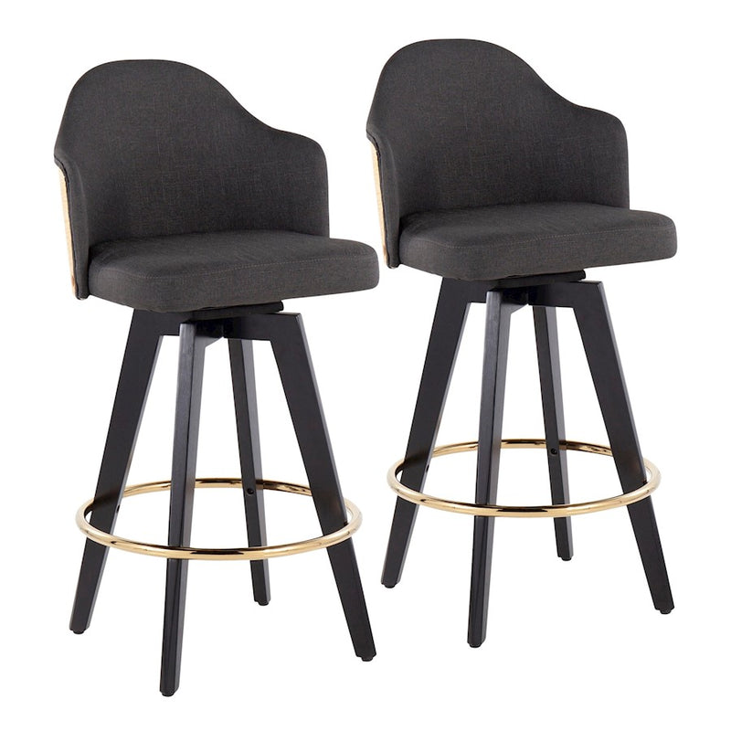 LumiSource Ahoy 26" Counter Stool, Set/2, BK/Gold/CHAR - B26-AHOY2-SWVGBKNACHAR2