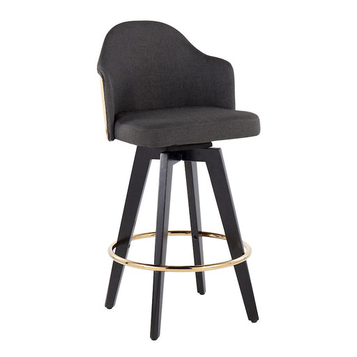 LumiSource Ahoy 26" Counter Stool, Set of 2, Black/Gold/Charcoal