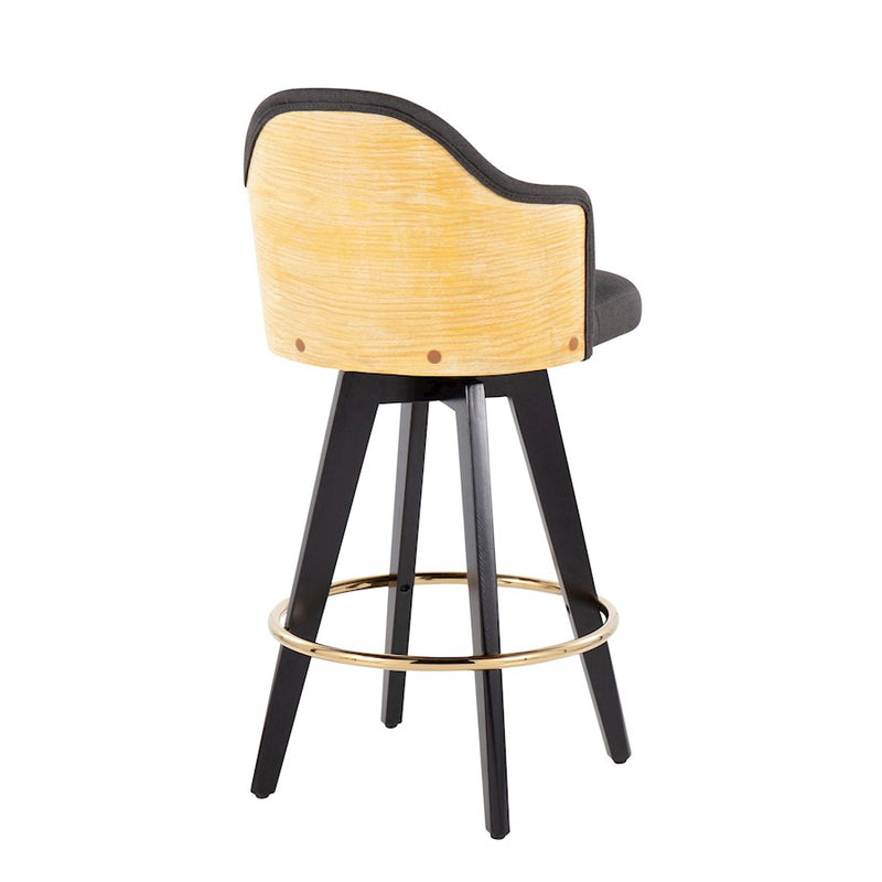 LumiSource Ahoy 26" Counter Stool, Set of 2, Black/Gold/Charcoal