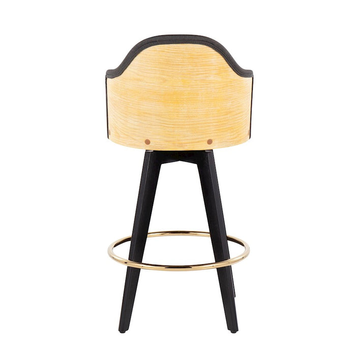 LumiSource Ahoy 26" Counter Stool, Set of 2, Black/Gold/Charcoal