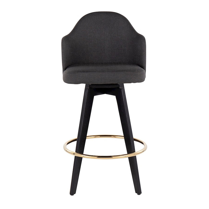 LumiSource Ahoy 26" Counter Stool, Set of 2, Black/Gold/Charcoal