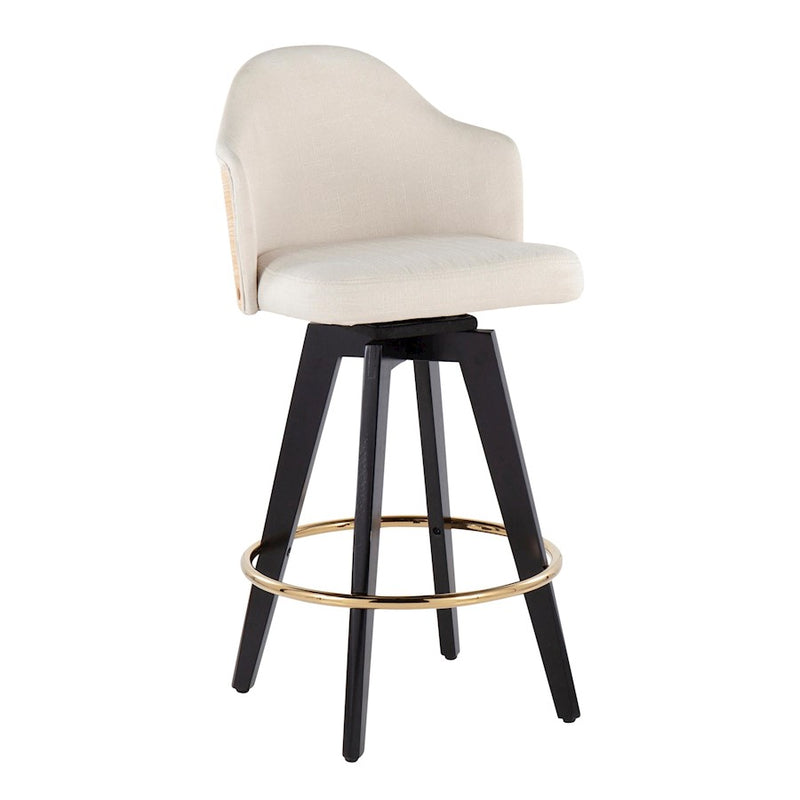LumiSource Ahoy 26" Counter Stool, Set of 2, Black/Gold/Cream