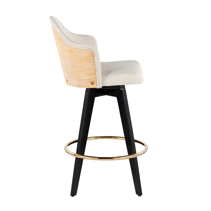 LumiSource Ahoy 26" Counter Stool, Set of 2, Black/Gold/Cream