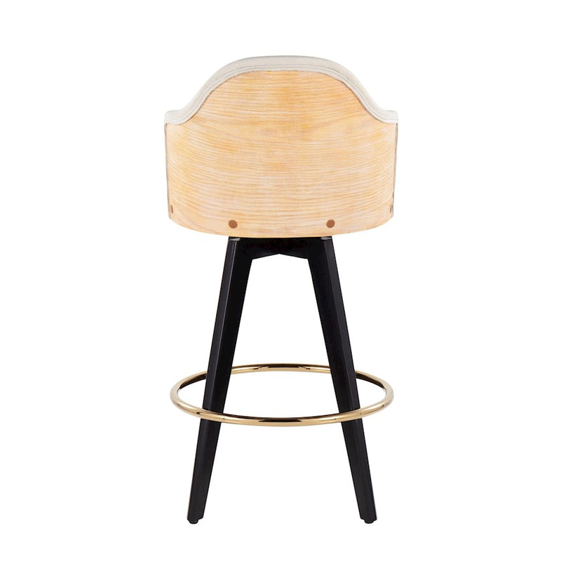 LumiSource Ahoy 26" Counter Stool, Set of 2, Black/Gold/Cream
