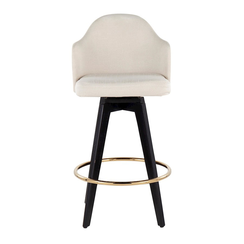 LumiSource Ahoy 26" Counter Stool, Set of 2, Black/Gold/Cream