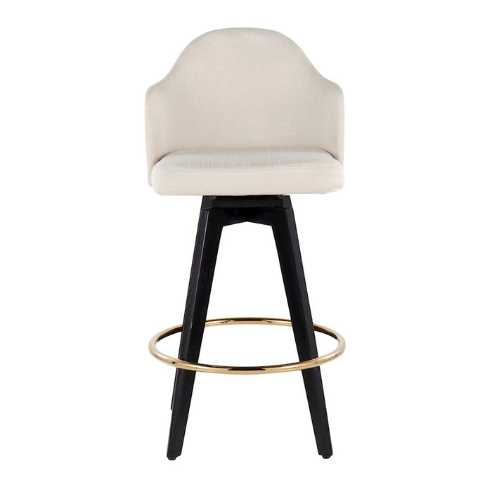 LumiSource Ahoy 26" Counter Stool, Set of 2, Black/Gold/Cream