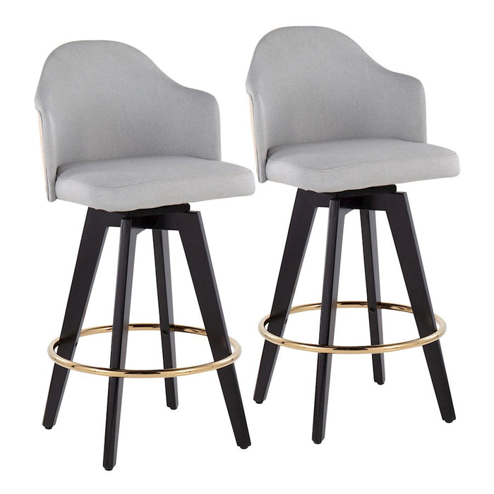 LumiSource Ahoy2 26" Counter Stool, Set/2, BK/Gold/GY - B26-AHOY2-SWVGBKNALGY2