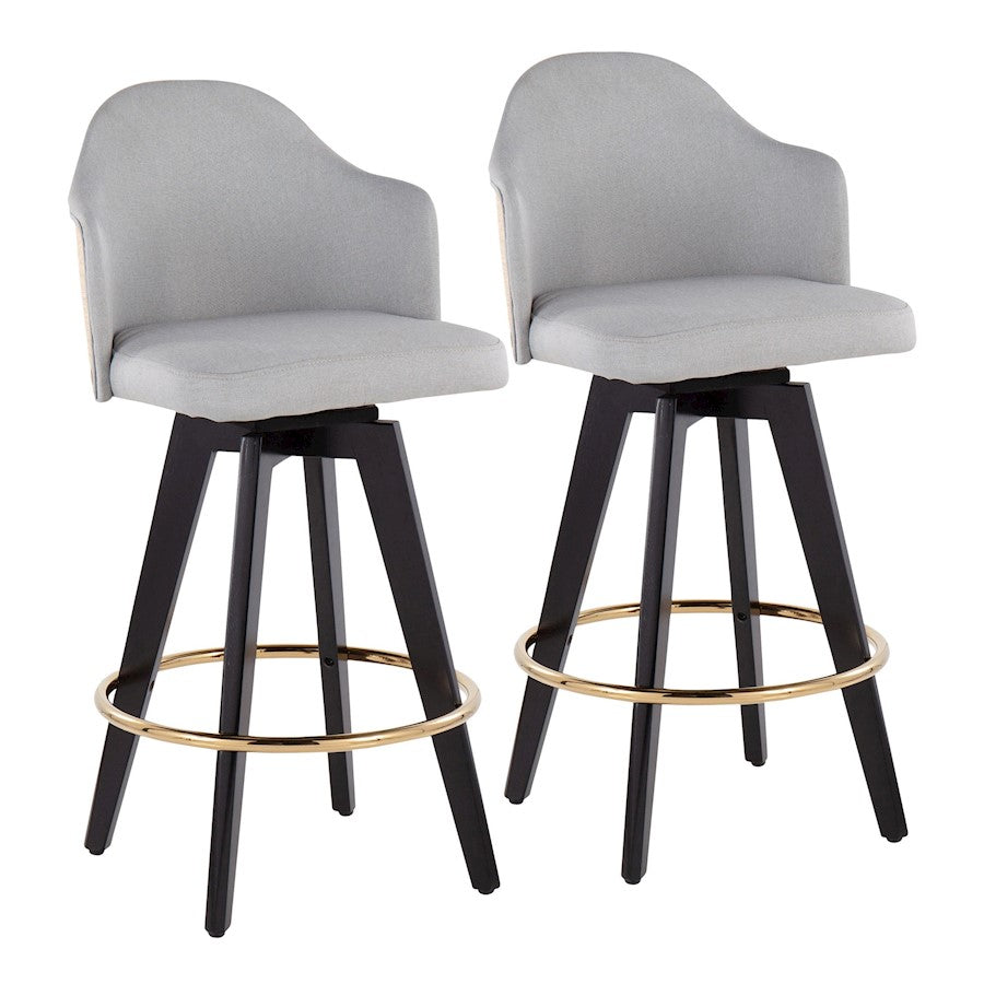 LumiSource Ahoy2 26" Counter Stool, Set/2, BK/Gold/GY - B26-AHOY2-SWVGBKNALGY2