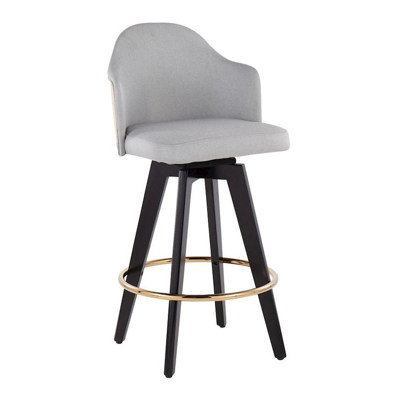 LumiSource Ahoy2 26" Counter Stool, Set of 2, Black/Gold/GY