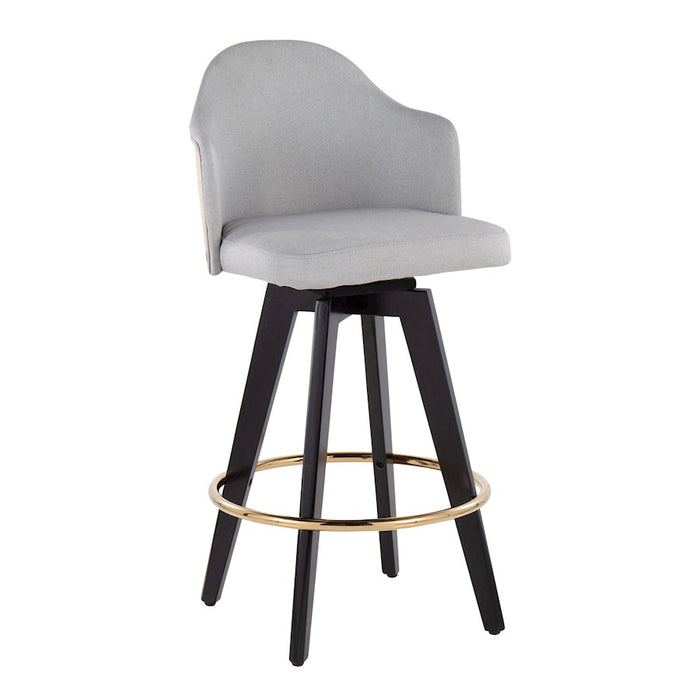 LumiSource Ahoy2 26" Counter Stool, Set of 2, Black/Gold/GY