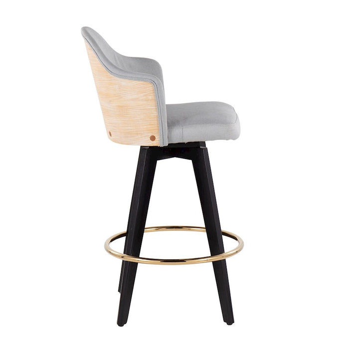 LumiSource Ahoy2 26" Counter Stool, Set of 2, Black/Gold/GY