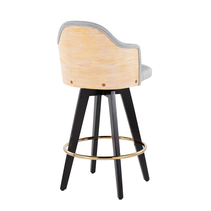 LumiSource Ahoy2 26" Counter Stool, Set of 2, Black/Gold/GY