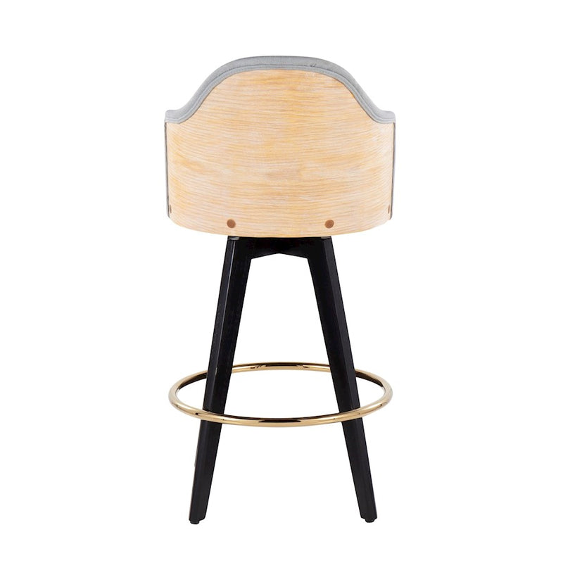 LumiSource Ahoy2 26" Counter Stool, Set of 2, Black/Gold/GY
