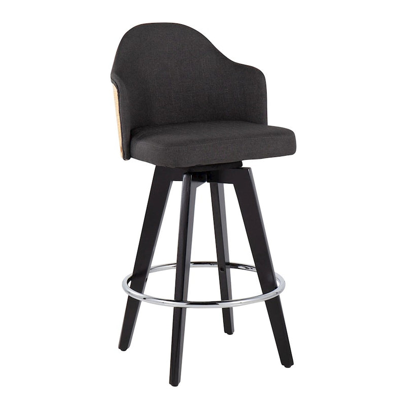 LumiSource Ahoy 26" Counter Stool, Set of 2, Black/Chrome/Charcoal