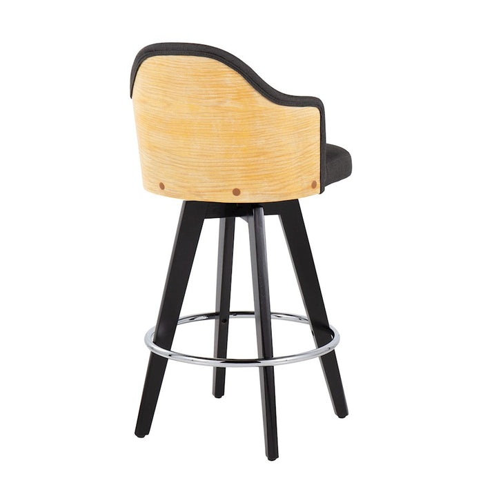 LumiSource Ahoy 26" Counter Stool, Set of 2, Black/Chrome/Charcoal