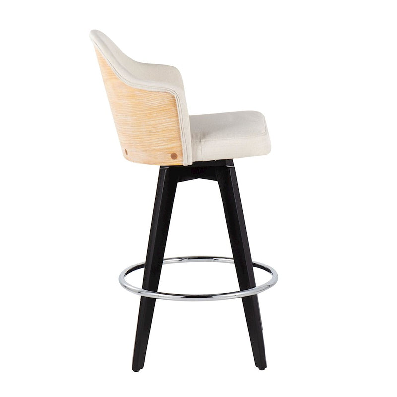 LumiSource Ahoy 26" Counter Stool, Set of 2, Black/Chrome/Cream