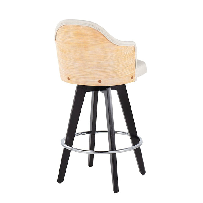 LumiSource Ahoy 26" Counter Stool, Set of 2, Black/Chrome/Cream