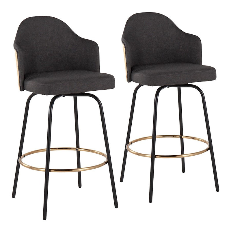 LumiSource Ahoy Counter Stool, Set/2, BK/GD/CH/BAM - B26-AHOYCLAIREG2BKNACH2