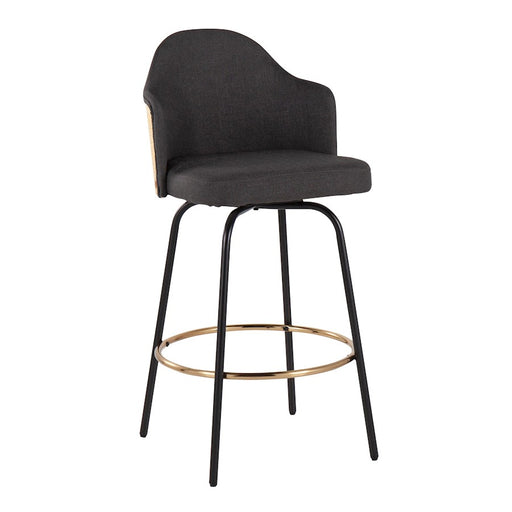 LumiSource Ahoy Counter Stool, Set of 2, Black/GD/Chrome/BAM