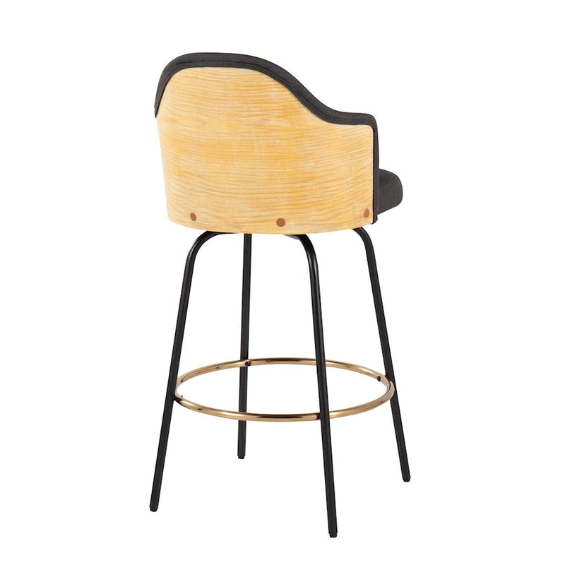 LumiSource Ahoy Counter Stool, Set of 2, Black/GD/Chrome/BAM