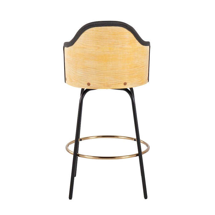 LumiSource Ahoy Counter Stool, Set of 2, Black/GD/Chrome/BAM