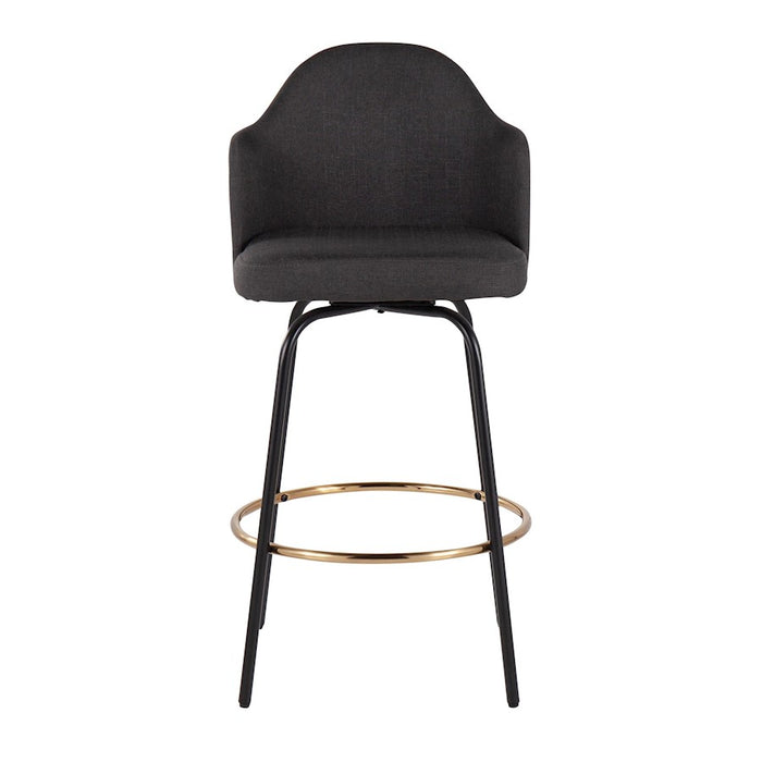 LumiSource Ahoy Counter Stool, Set of 2, Black/GD/Chrome/BAM